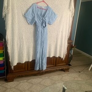 Skylar + Madison Blue Floral Midi Dress with White Print